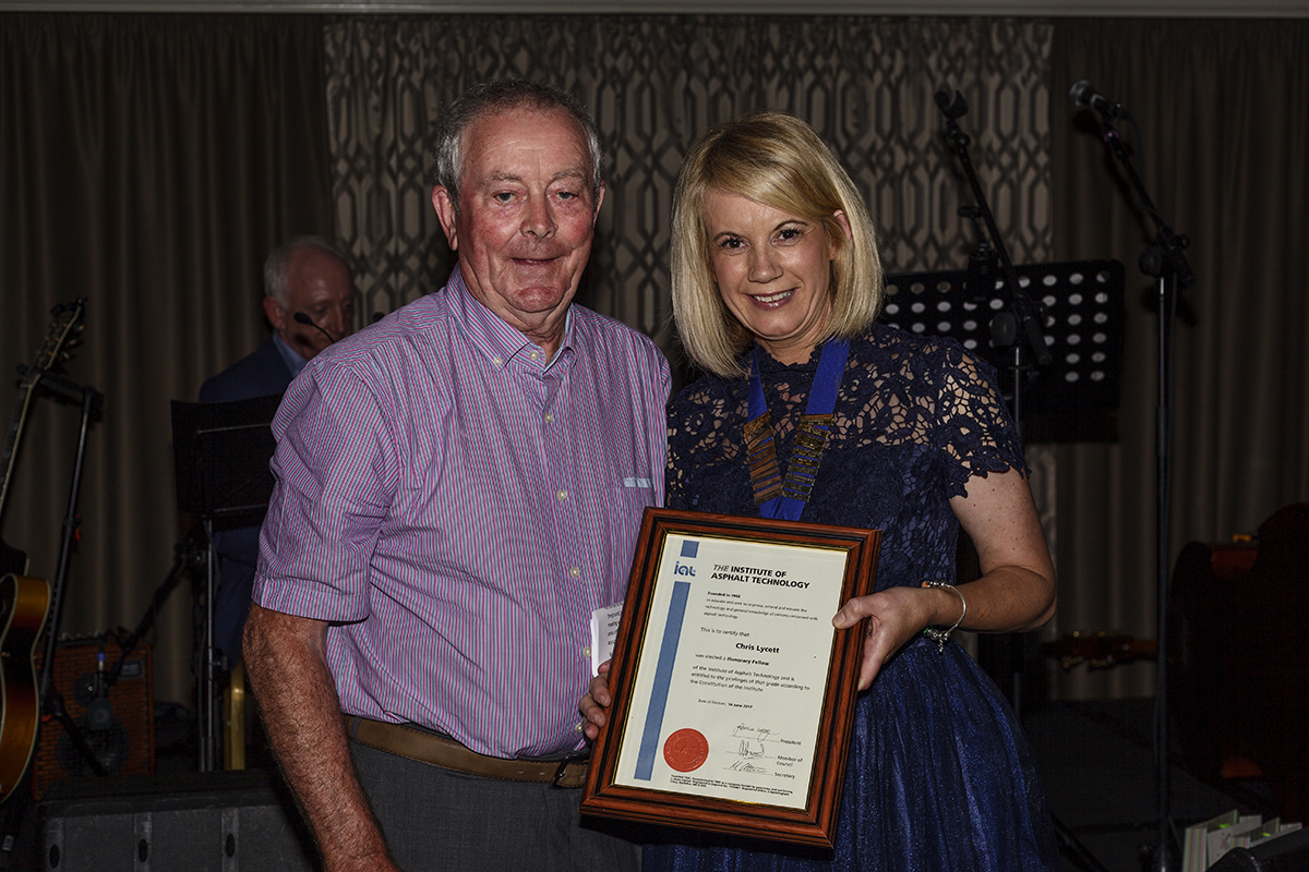 Chris Lycett receiving his Honorary Fellowship from Geraldine Walsh